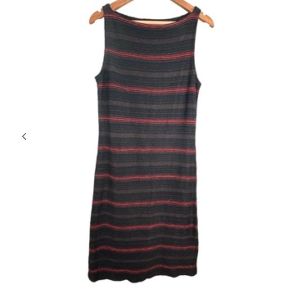LAUREN RALPH LAUREN Christmas Linen Dress L Stripe Black Brown Fall Office Siren - Picture 2 of 10